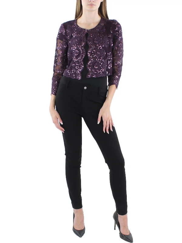 Big Discounts Petites Womens Sequined Scalloped Bolero