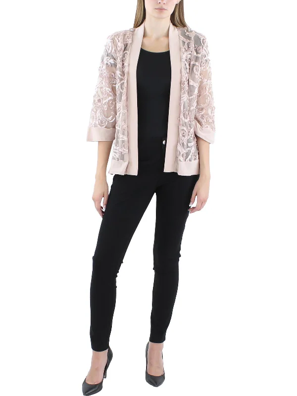 Special Price Petites Womens Soutache Open Front Collarless Blazer