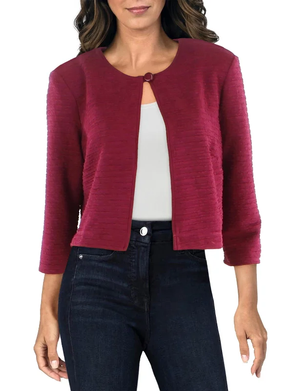 Price Cut Petites Womens Textured Button Collarless Blazer