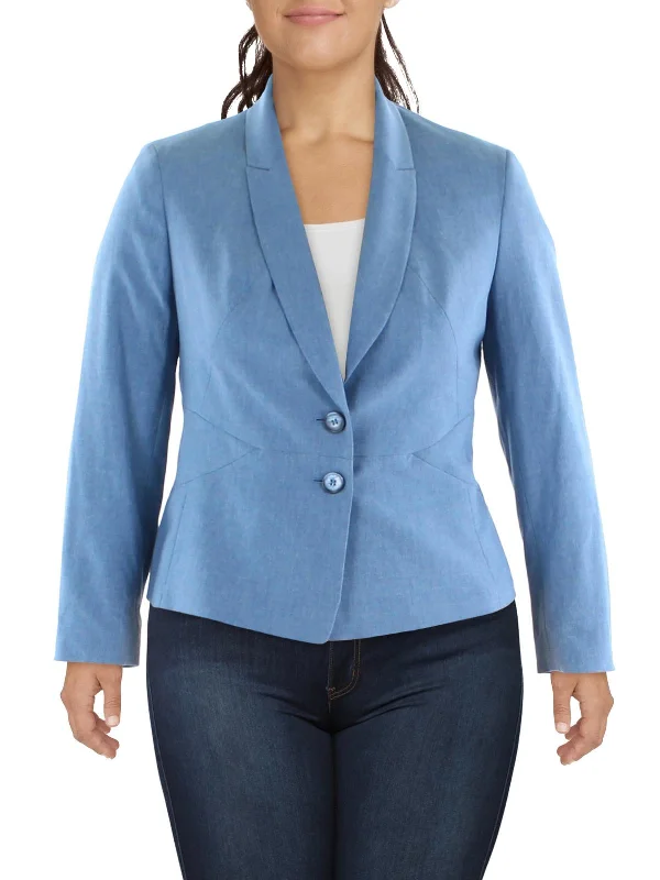 Bargain Blast Petites Womens Woven Seamed Two-Button Blazer