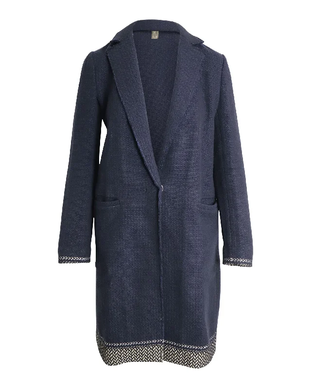 Pinko Single-Breasted Coat in Navy Blue Cotton