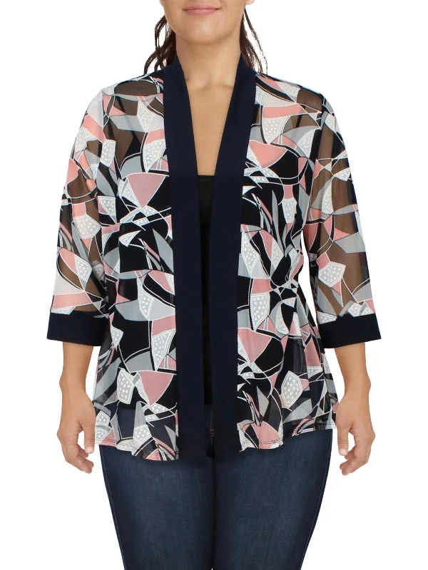 Crazy Deals Plus Womens Abstract Open Front Collarless Blazer