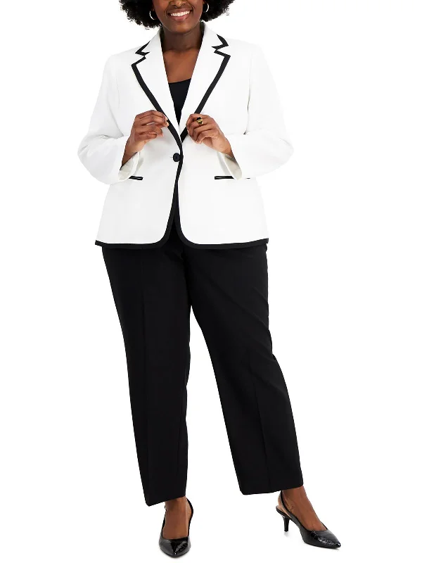 Lowest Price Plus Womens Contrast Trim Crepe One-Button Blazer