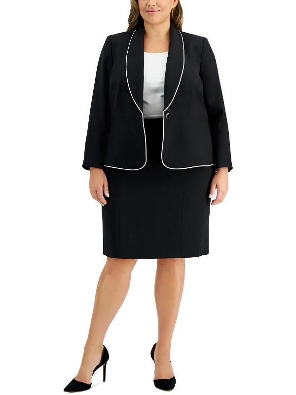 Fantastic Offers Plus Womens Contrast Trim Polyester One-Button Blazer