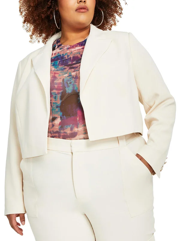 Midnight Madness Plus Womens Crepe Open-Front Blazer