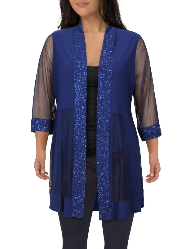 Savings Alert Plus Womens Glitter Open Front Duster Blazer