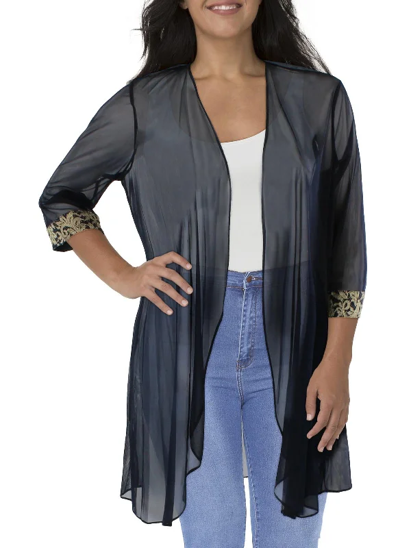 Stock Up and Save Plus Womens Mesh Contrast Trim Duster Blazer