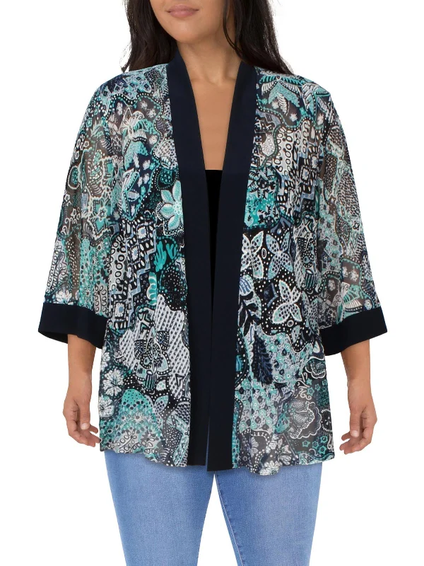 Epic Deals Plus Womens Printed Collarless Open-Front Blazer
