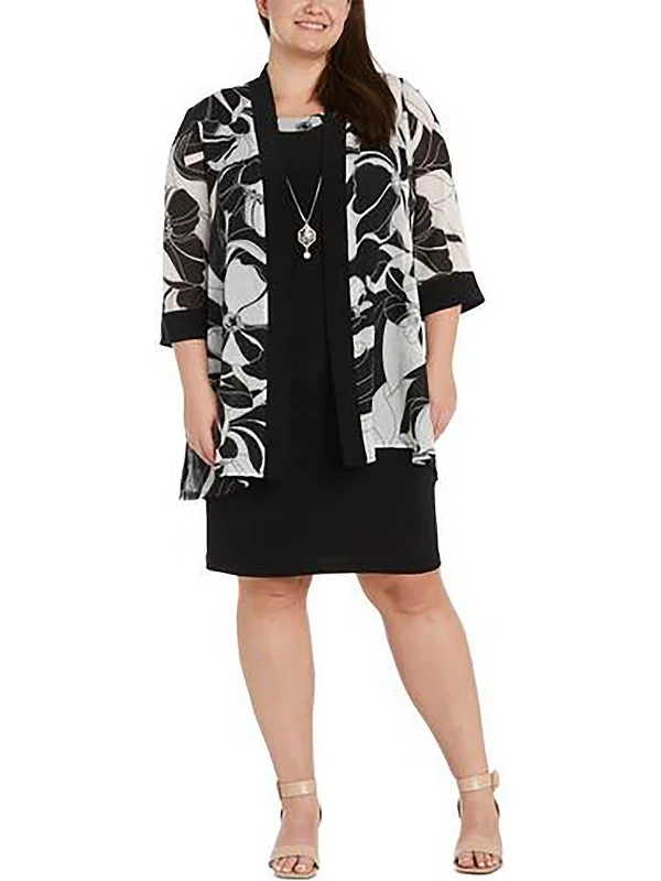 Super Bargain Plus Womens Shimmer Floral Print Open-Front Blazer