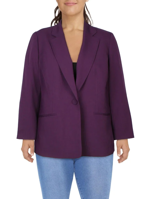 Savings Spectacular Plus Womens Solid Polyester One-Button Blazer