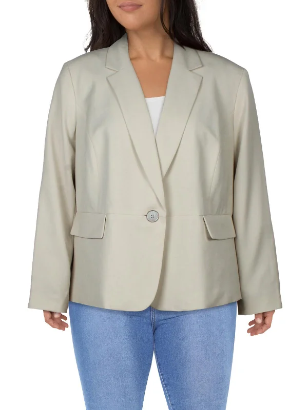 Final Clearance Plus Womens Solid Polyester One-Button Blazer