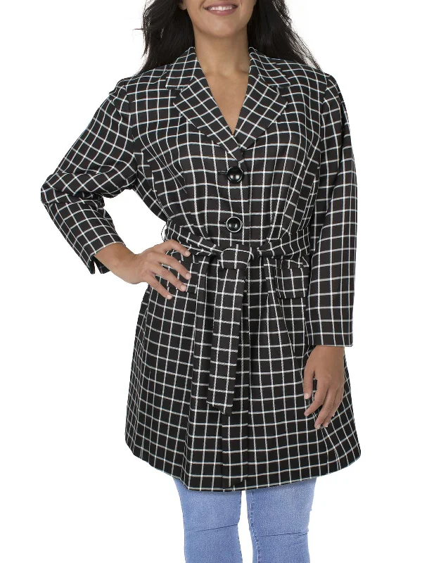 One-DAY Sale Plus Womens Window Pane Polyester Double-Breasted Blazer