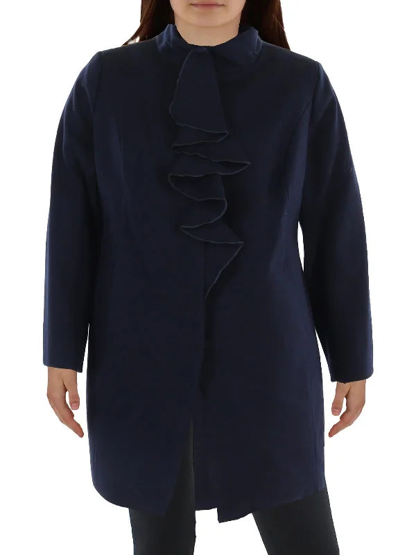 Weekend Flash Sale Plus Womens Wool BLend Ruffled Walker Coat