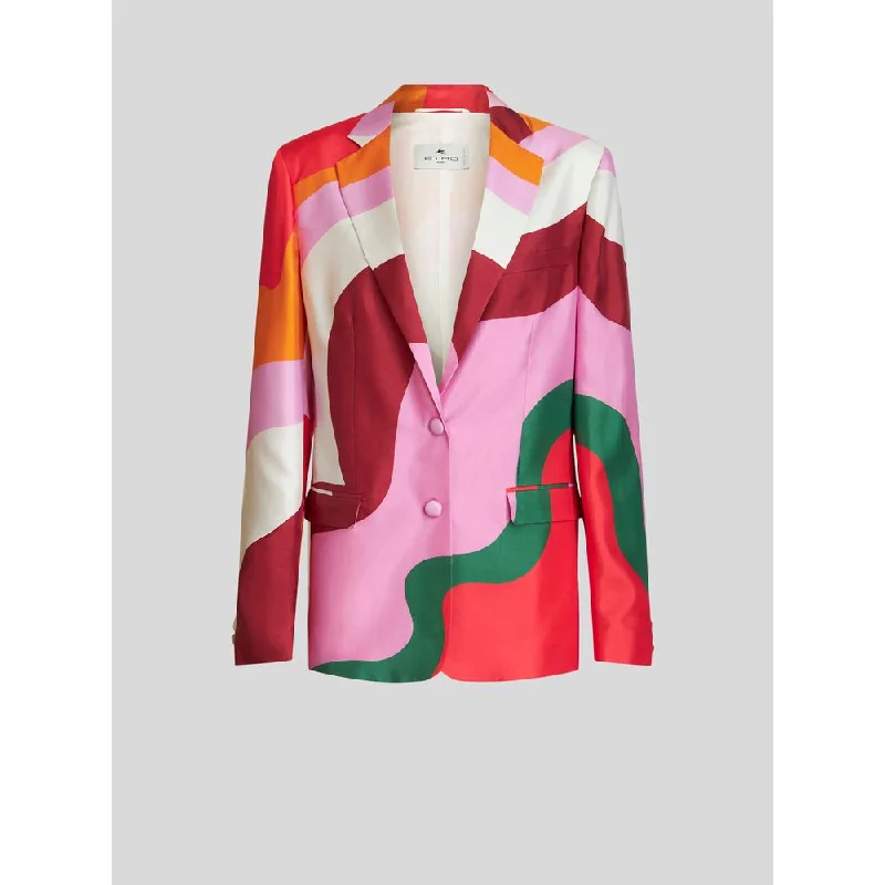 Silk Jacket With Colour Block Pattern