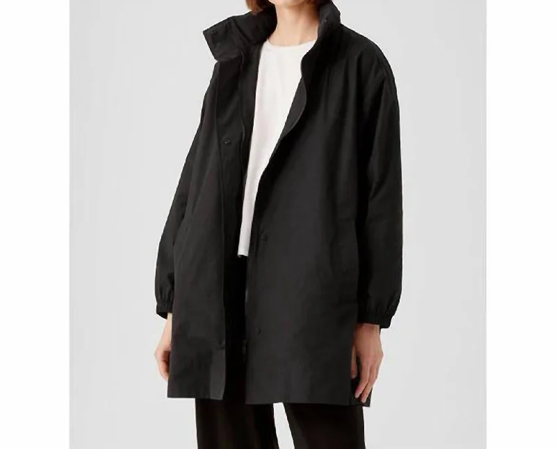Bonus Savings Stand Collar Long Coat In Black