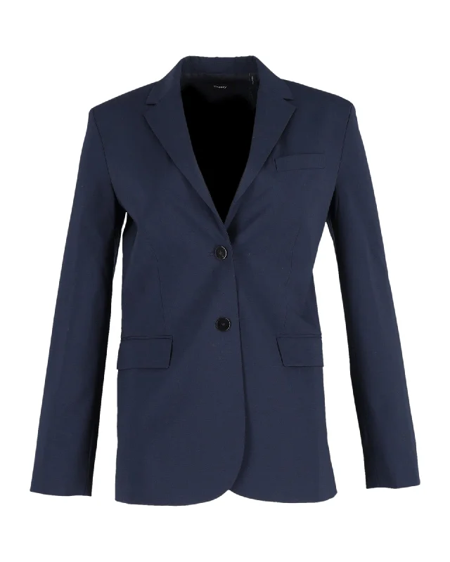 Theory Single-Breasted Blazer Jacket in Navy Blue Polyester