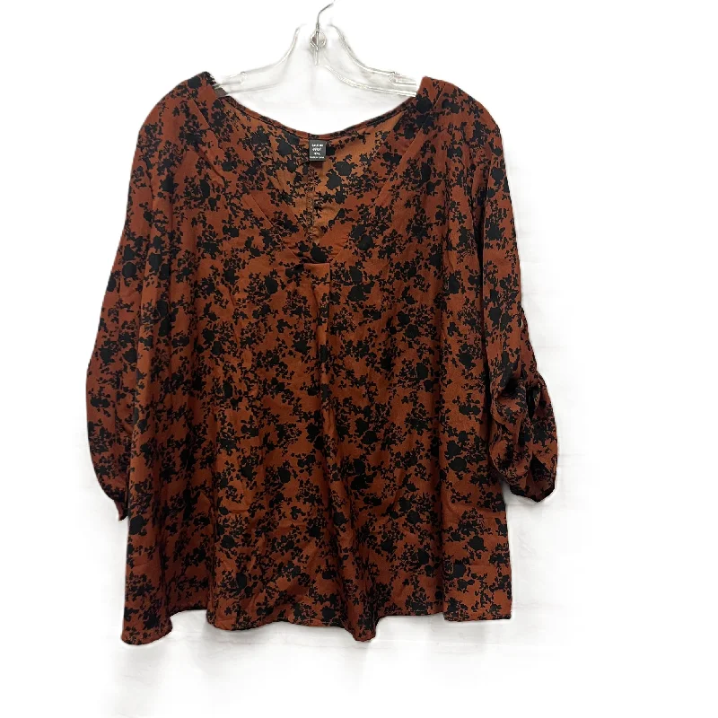 Must-Have Deals Top 3/4 Sleeve By Shein In Black & Orange, Size: 1x