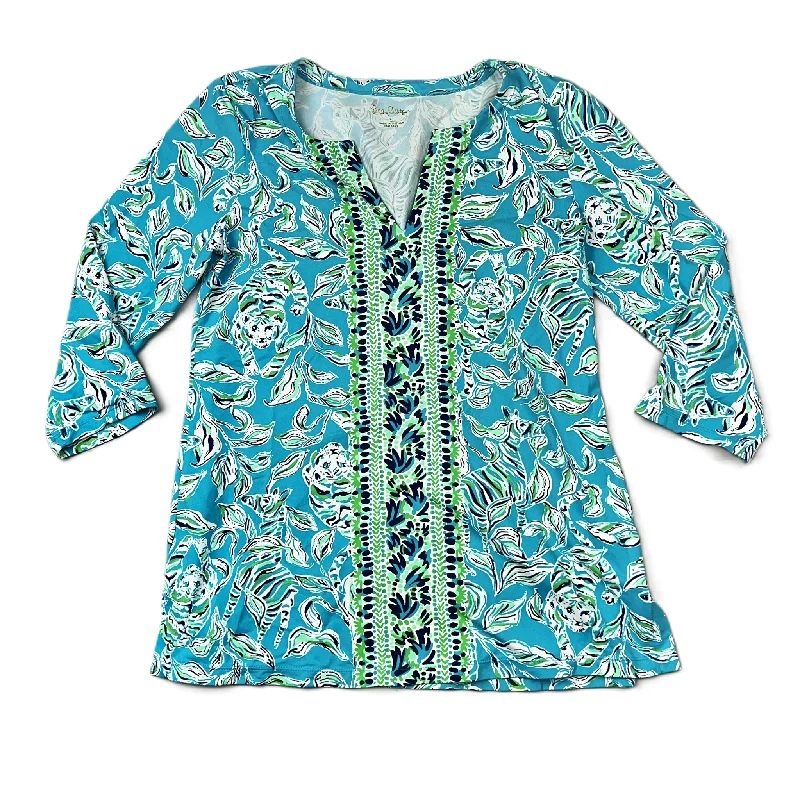 Top 3/4 Sleeve Designer By Lilly Pulitzer In Blue & Green, Size: S