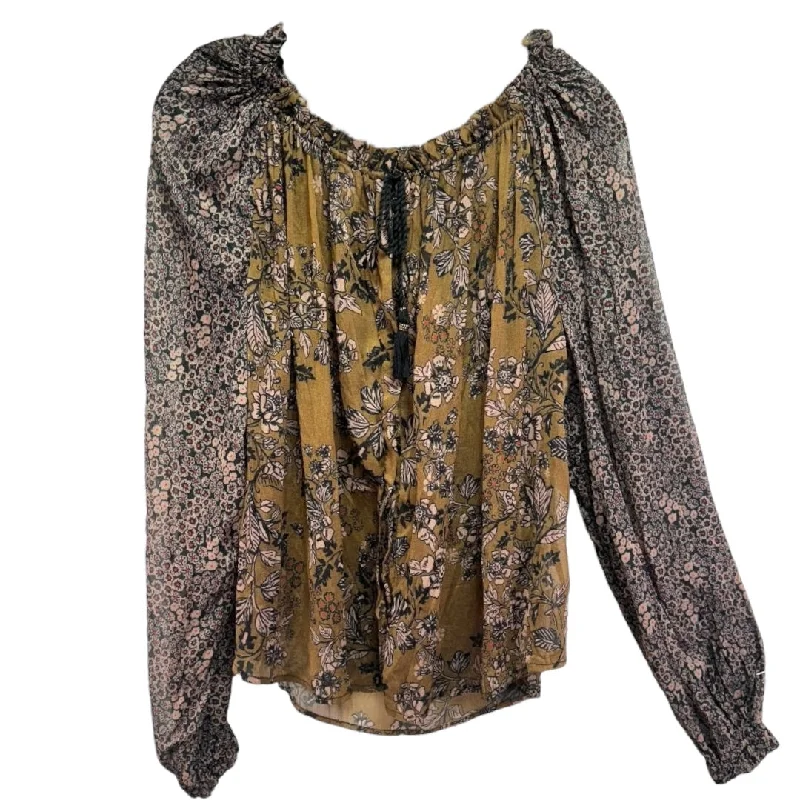 Year-End Sale Hendrix Printed Top By Free People In Black Floral, Size: XS
