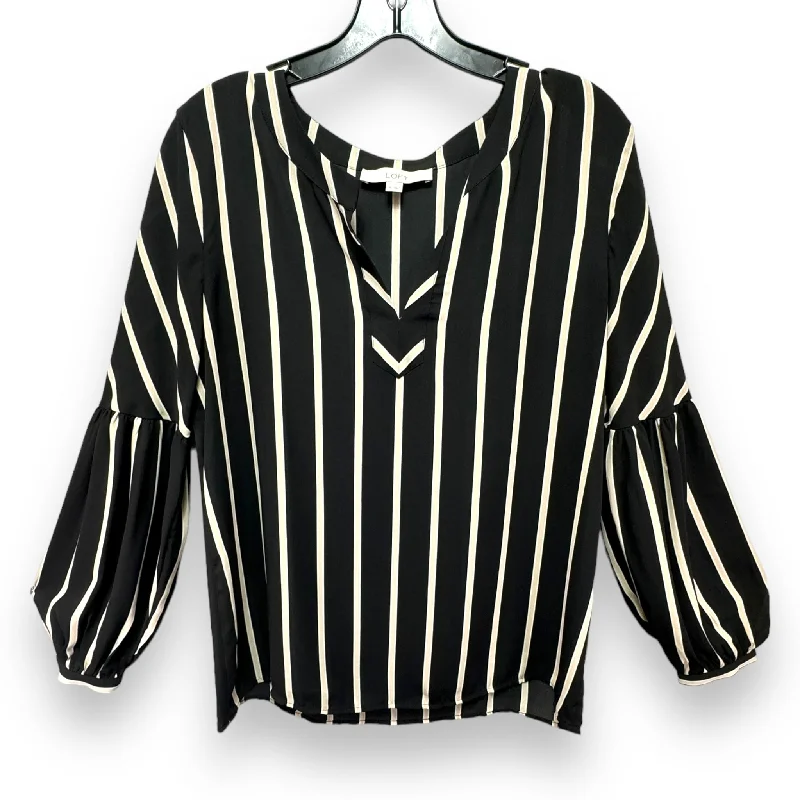 Closeout Balloon Sleeve Pullover Blouse By Loft In Striped Pattern, Size: M