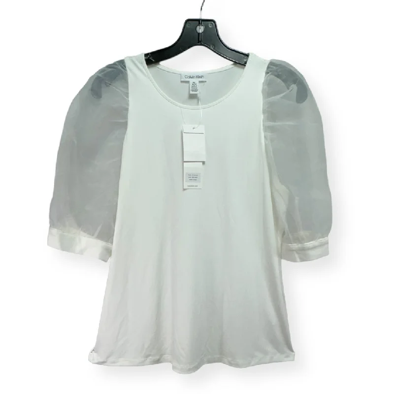 Bargain Bin Top Short Sleeve By Calvin Klein In White, Size: M