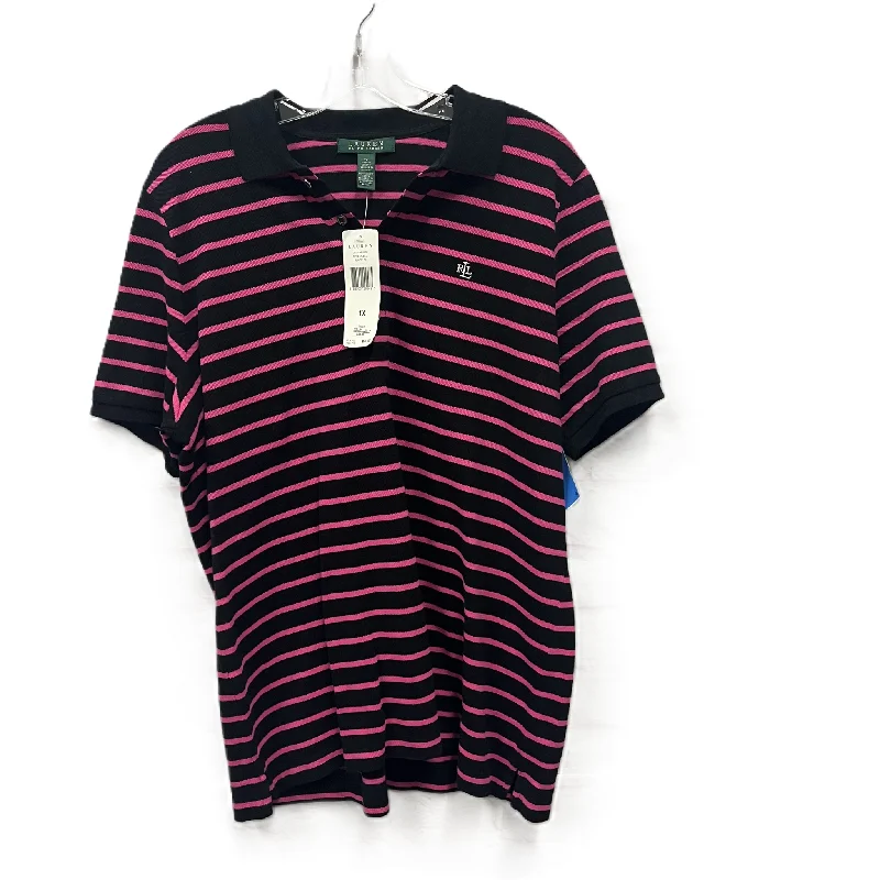 Big Savings Top Short Sleeve By Lauren By Ralph Lauren In Black & Pink, Size: 1x