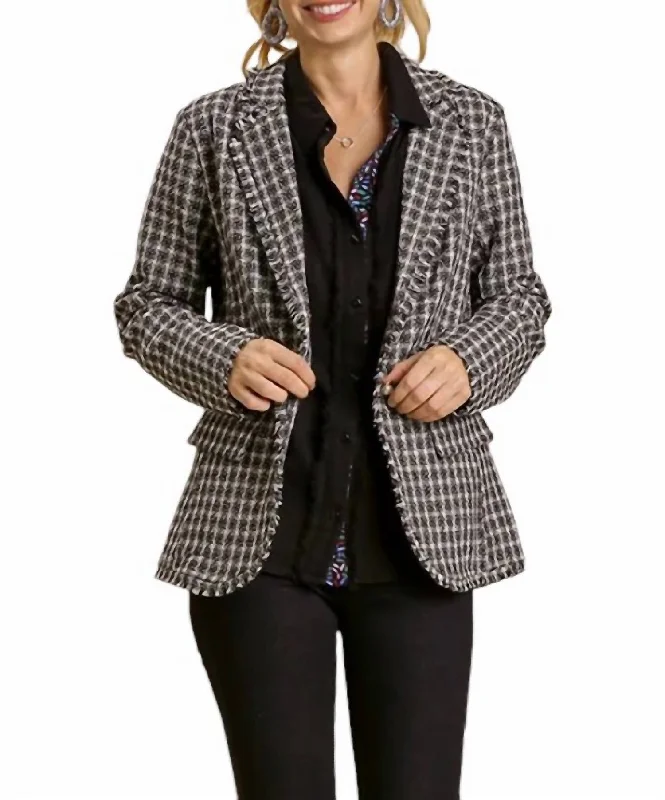 Tweed Plaid Jacket Blazer In Black