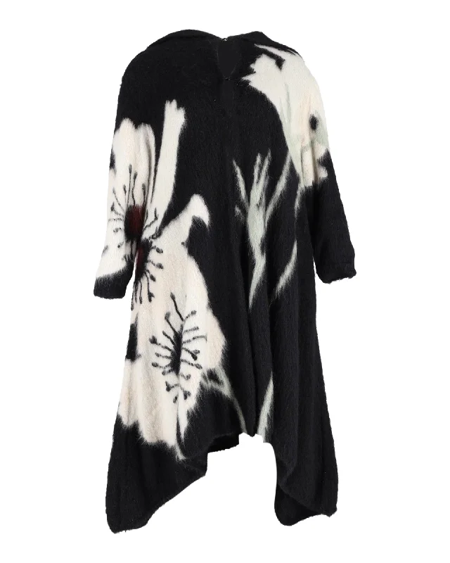 Best Deals Valentino Garavani Floral Hooded Long Coat in Black Cashmere and Mohair