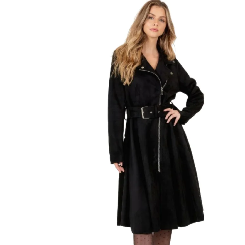 New Arrival Waist Belt Tacked Faux Suede Coat Solid Coat