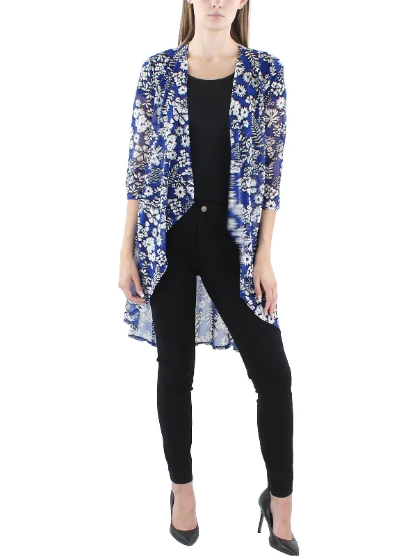 Hurry In Womens Floral Print Drapey Open-Front Blazer
