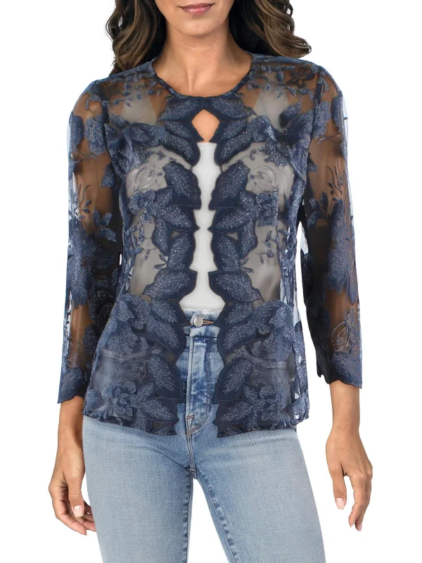 Big Discounts Womens Lace Mesh Collarless Blazer