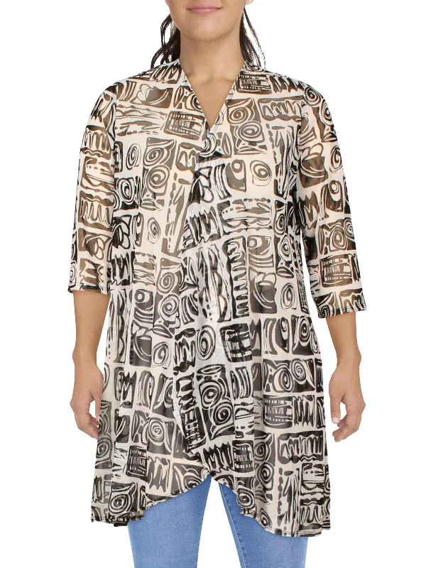 Blowout Sale Womens Mesh Printed Duster Blazer