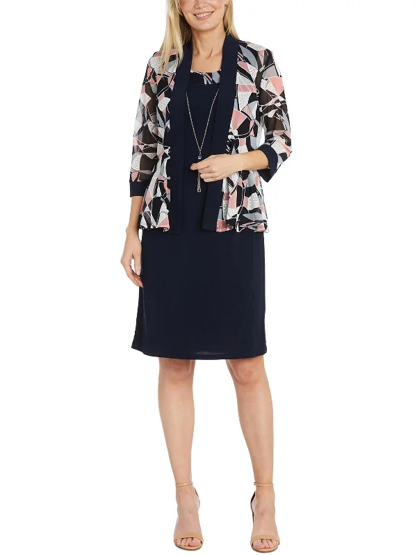 Don’t Miss Out Womens Printed Mesh Open-Front Blazer