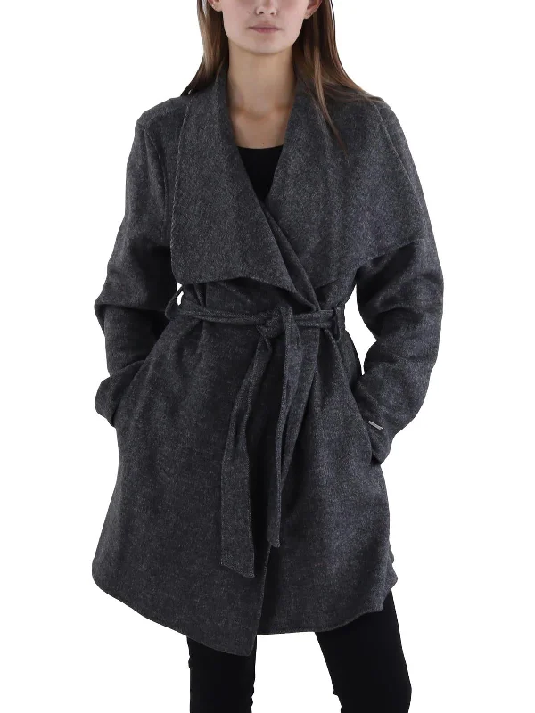Price Blitz Womens Wool Blend Heathered Wrap Coat