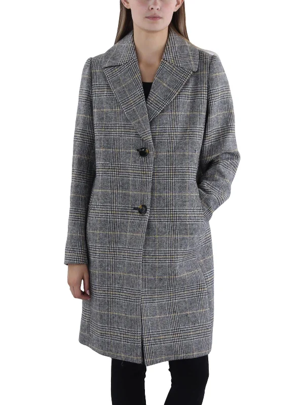 Instant Savings Womens Wool Blend Plaid Overcoat