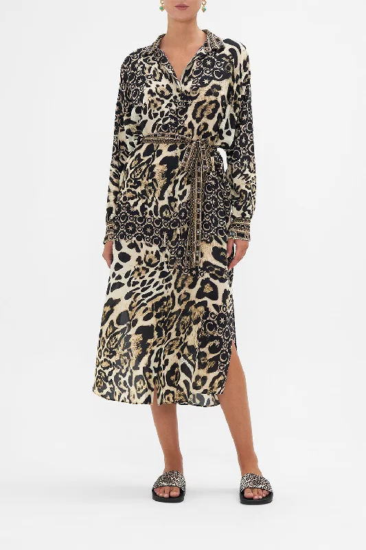 Crazy Deals COLLARED BUTTON THROUGH DRESS WITH JERSEY CUFF WILDCAT SOIREE