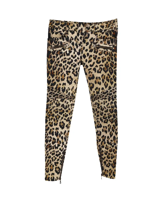 Price Slash Balmain Leopard Skinny Trouser in Animal Print Cotton