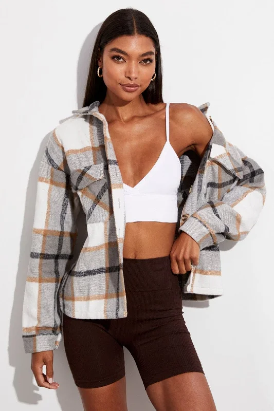 Midnight Madness Beige Check Print Shirt Long Sleeve
