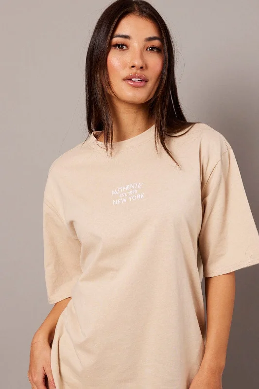 Exclusive Deal Beige Graphic Tee Short Sleeve