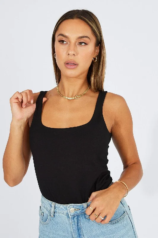 Exclusive Savings Black Bodysuit Sleeveless Scoop Neck