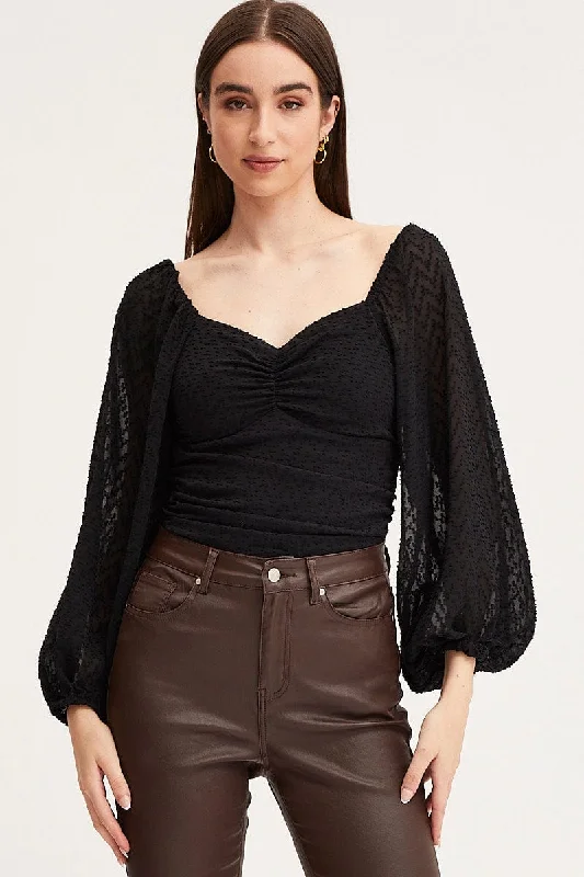 Final Clearance Black Bodysuit Top Long Sleeve