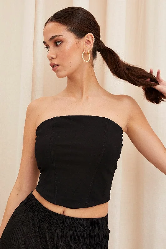 Buy Now Black Corset Bandeau Crop Top