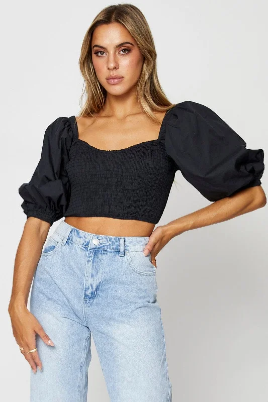 Black Crop Top Short Sleeve