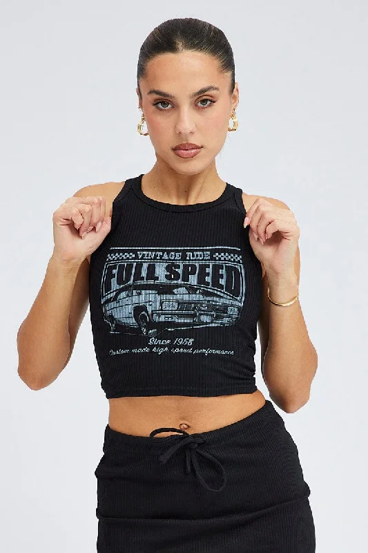 Unmissable Offer Black Cropped Crew Neck Tank