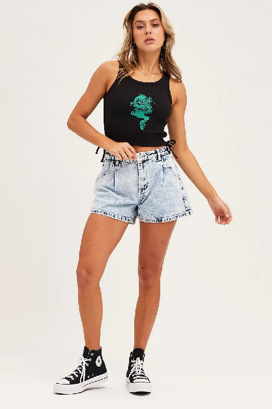 Super Deal Black Drawstring Top