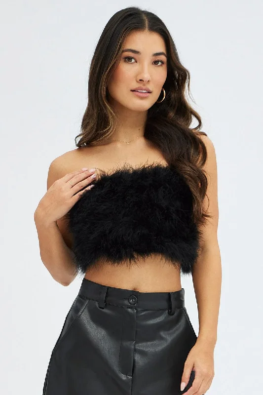 Extra Savings Black Feather Bandeau Top