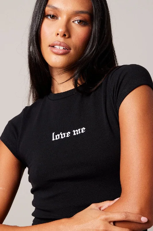 Special Buy Black Graphic Tee Short sleeve Long Line