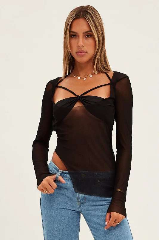 Final Sale Black Mesh Top Long Sleeve