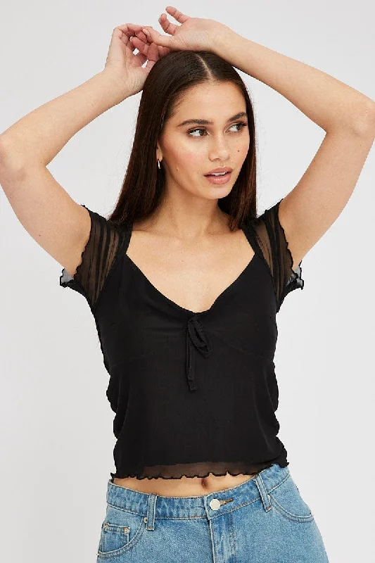 Quick Sale Black Mesh Top Short Sleeve