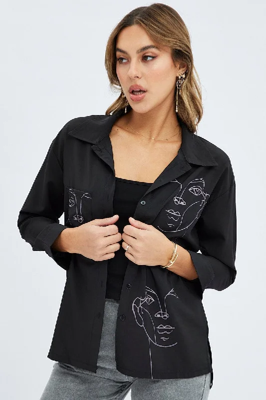 Best Bargains Black Sketch Face Silhouette Shirt
